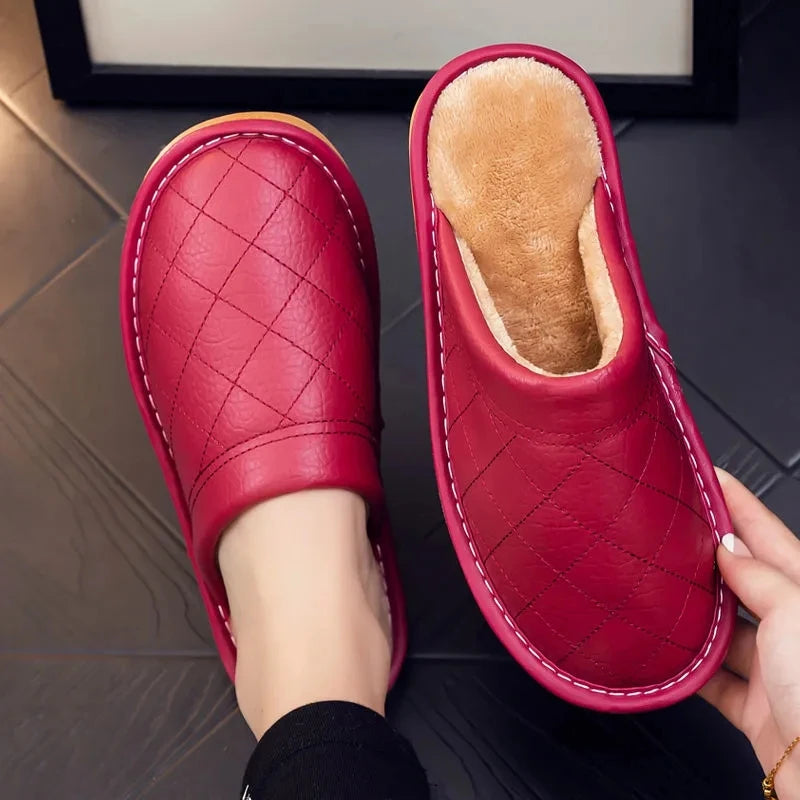 Leather and Plush Slippers (Handmade)