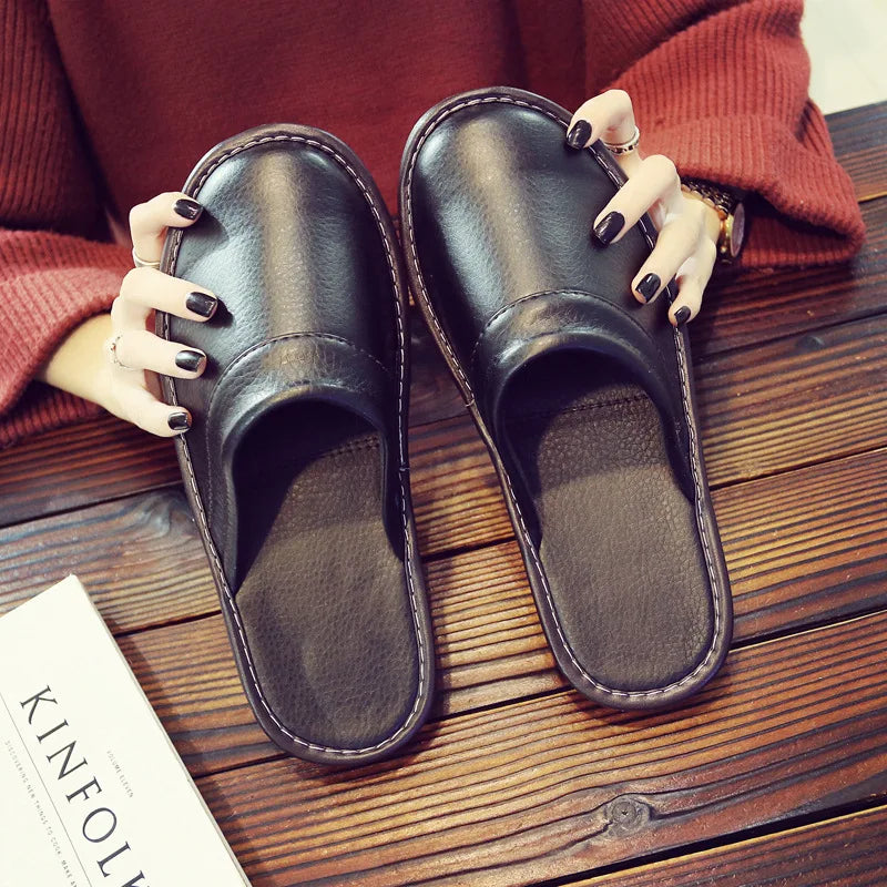 Monochromatic Leather Slippers