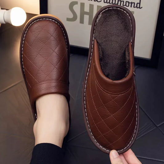 Leather and Plush Slippers (Handmade)