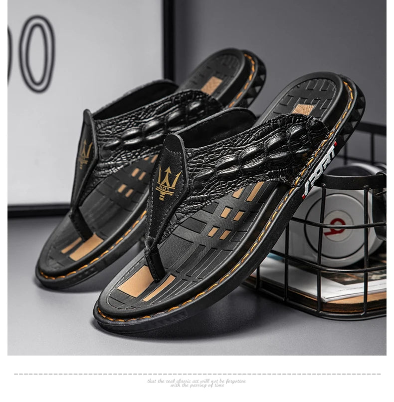 Crocodile Grain  Leather Sandals (Handmade)