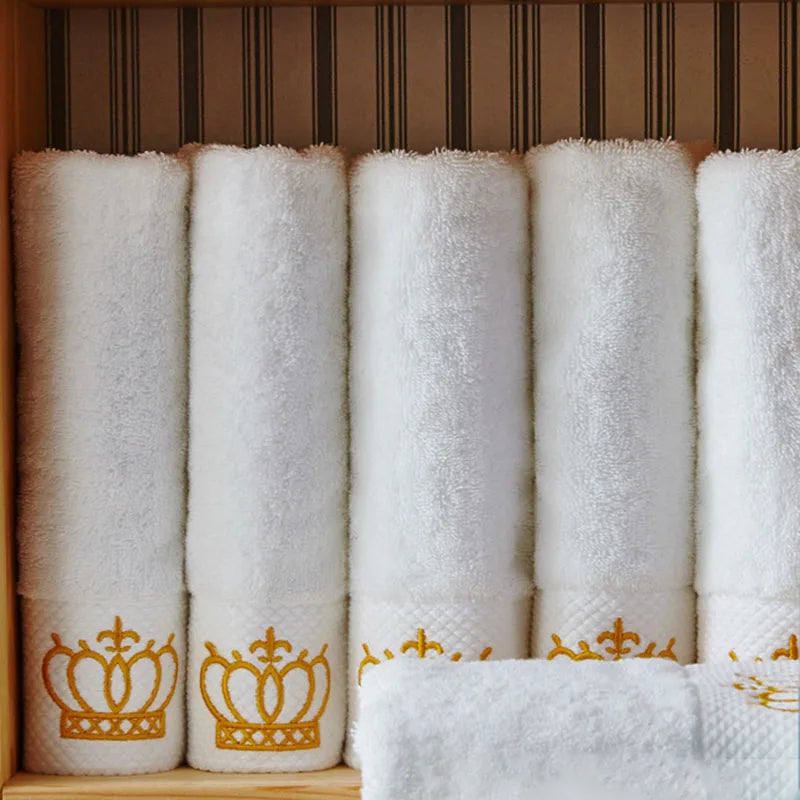 Embroidered Crown White Bath Towel Set.