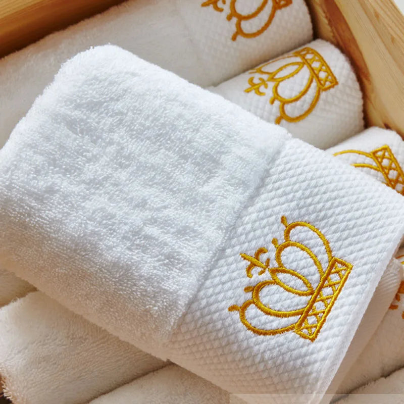 Embroidered Crown White Bath Towel Set.